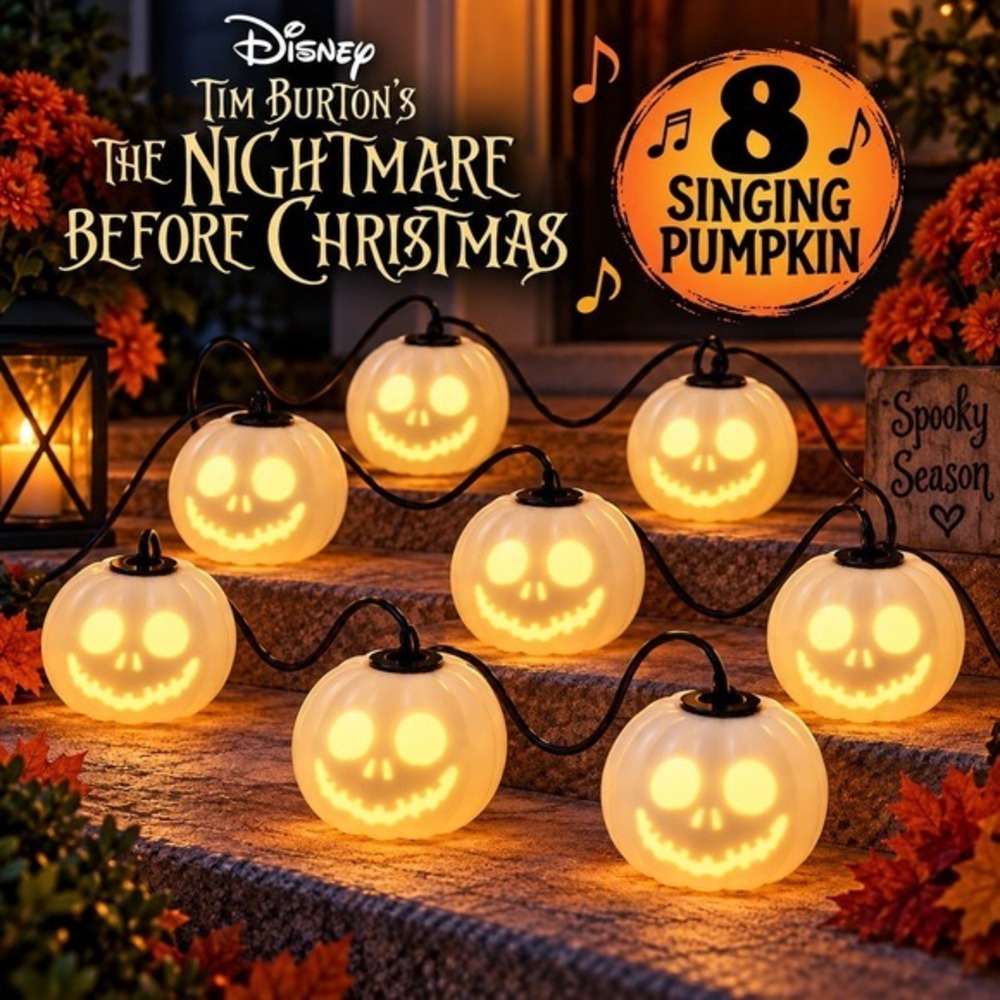 Disney Tim Burton's The Nightmare Before Christmas 8 Singing Pumpkin Lights
